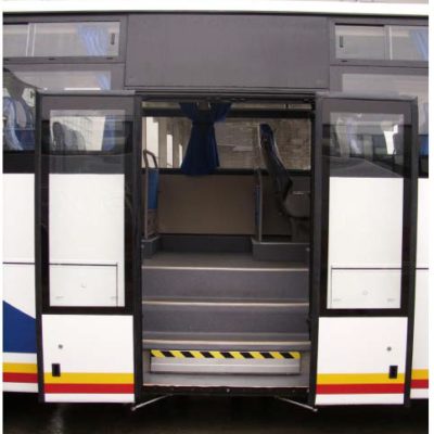 This is wheelchair lift installed in the step of bus